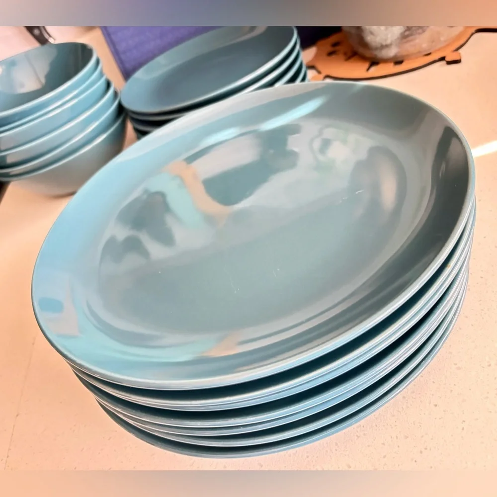 IKEA Teal Turquoise Blue 6 Dinner Plate Set
